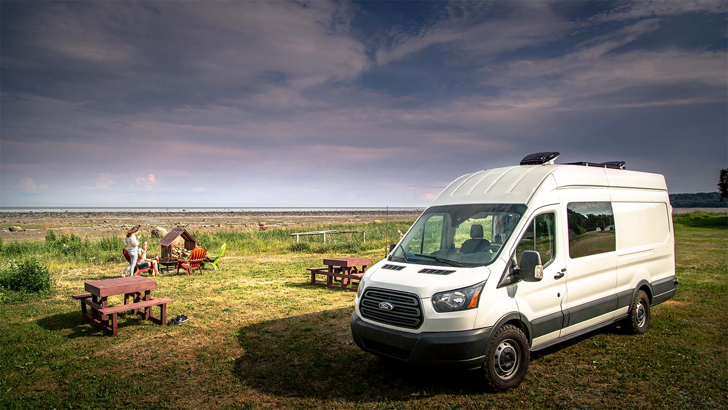 van parked in a field